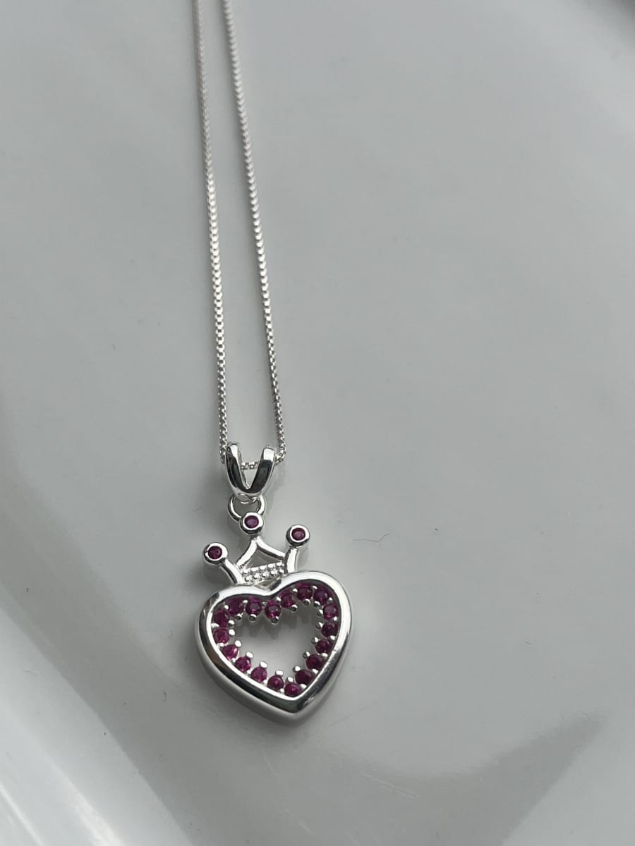 Collar plata 925 corazon tiara granate1