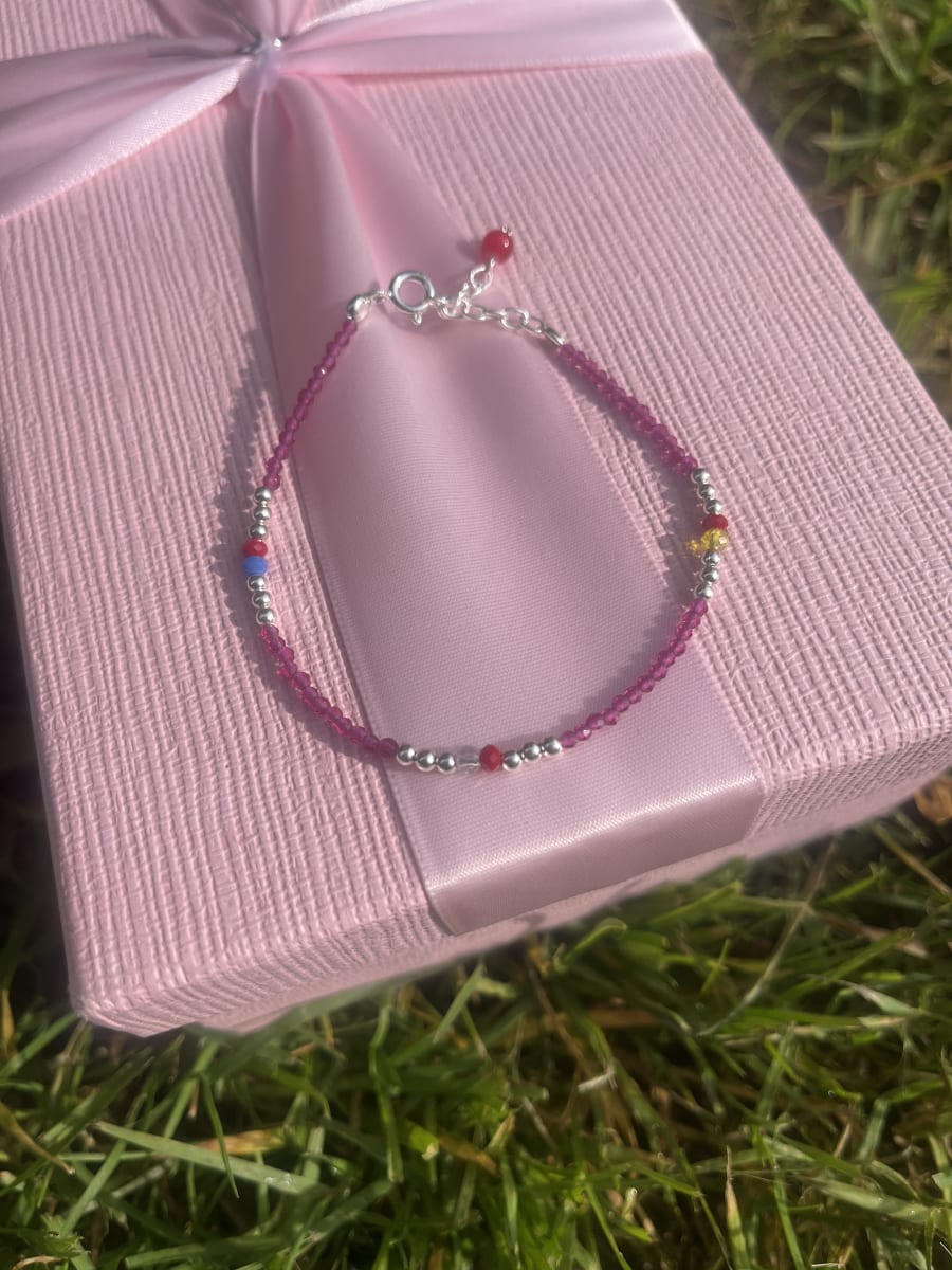 Pulsera plata 925 cristales magenta y rojo2