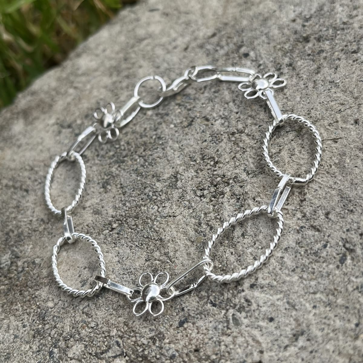 Pulsera plata 925 flor y ovalos entorchados1