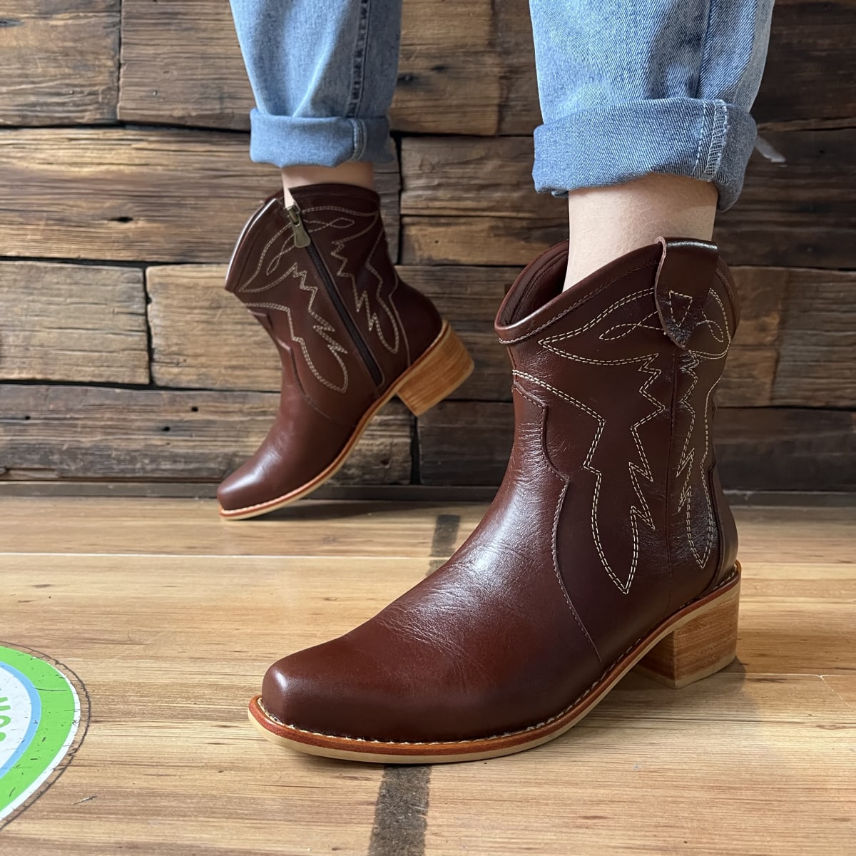 Botin cuero texano castaño3