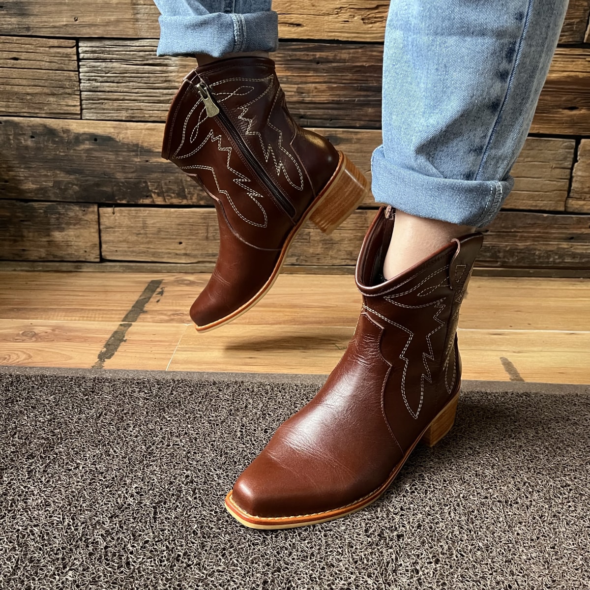 Botin cuero texano castaño2