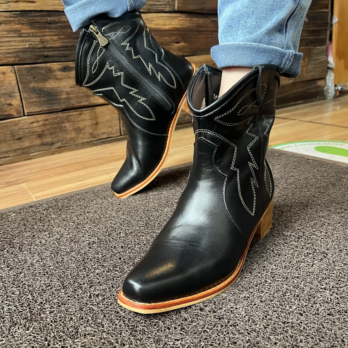 Botin cuero texano negro2