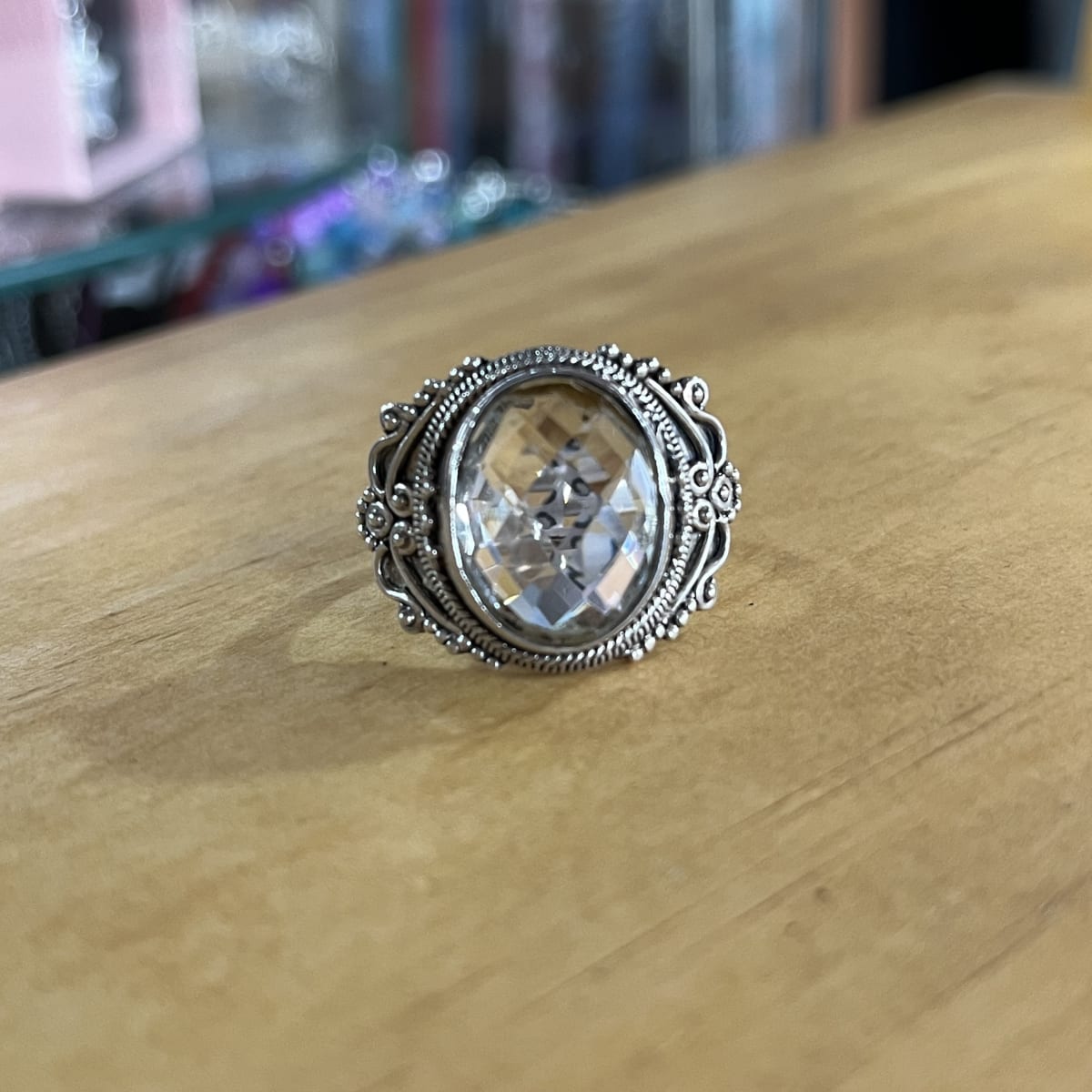 Anillo plata 925 cuarzo cristal facetado tallado #182