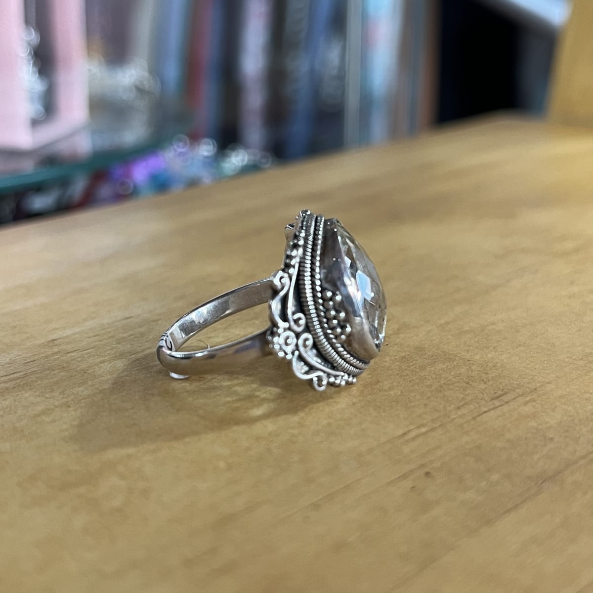 Anillo plata 925 cuarzo cristal facetado tallado #183