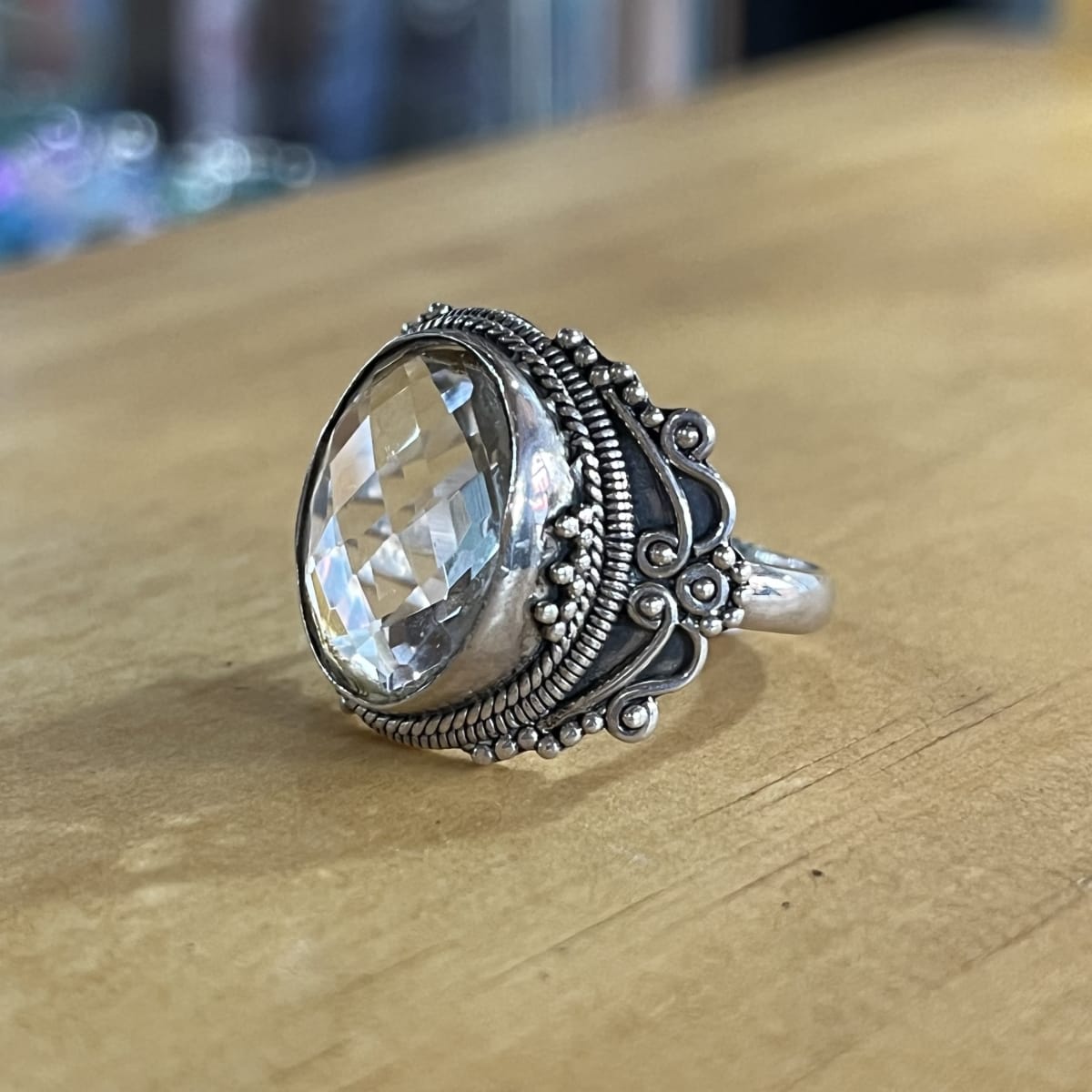 Anillo plata 925 cuarzo cristal facetado tallado #181