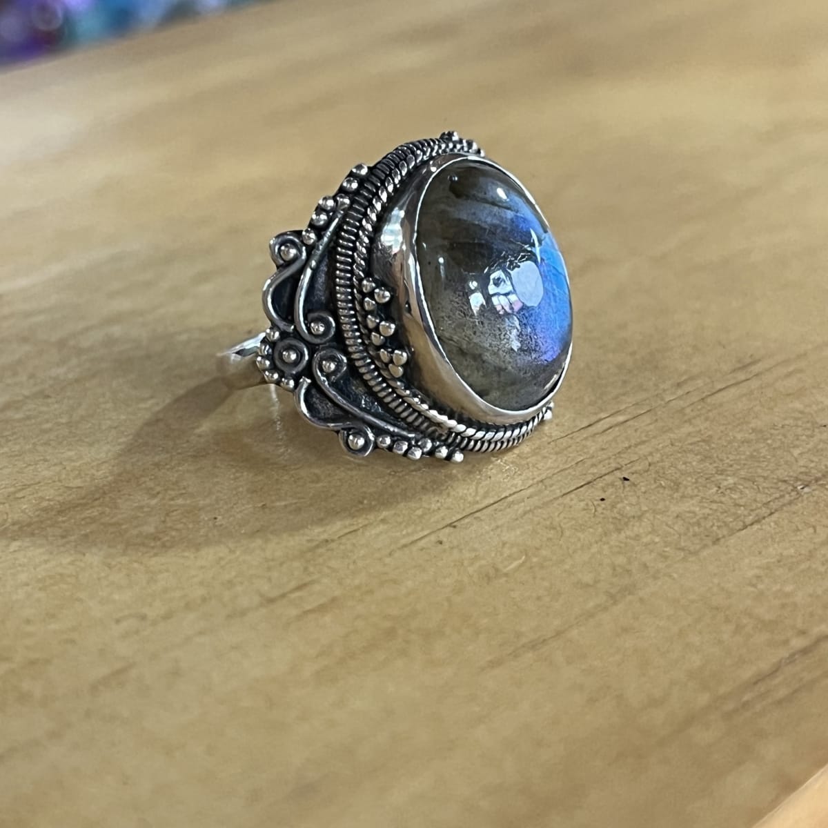 Anillo plata 925 labradorita tallado #181