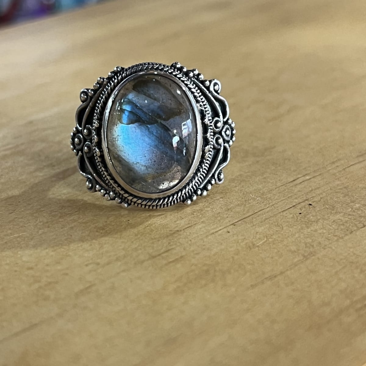 Anillo plata 925 labradorita tallado #182
