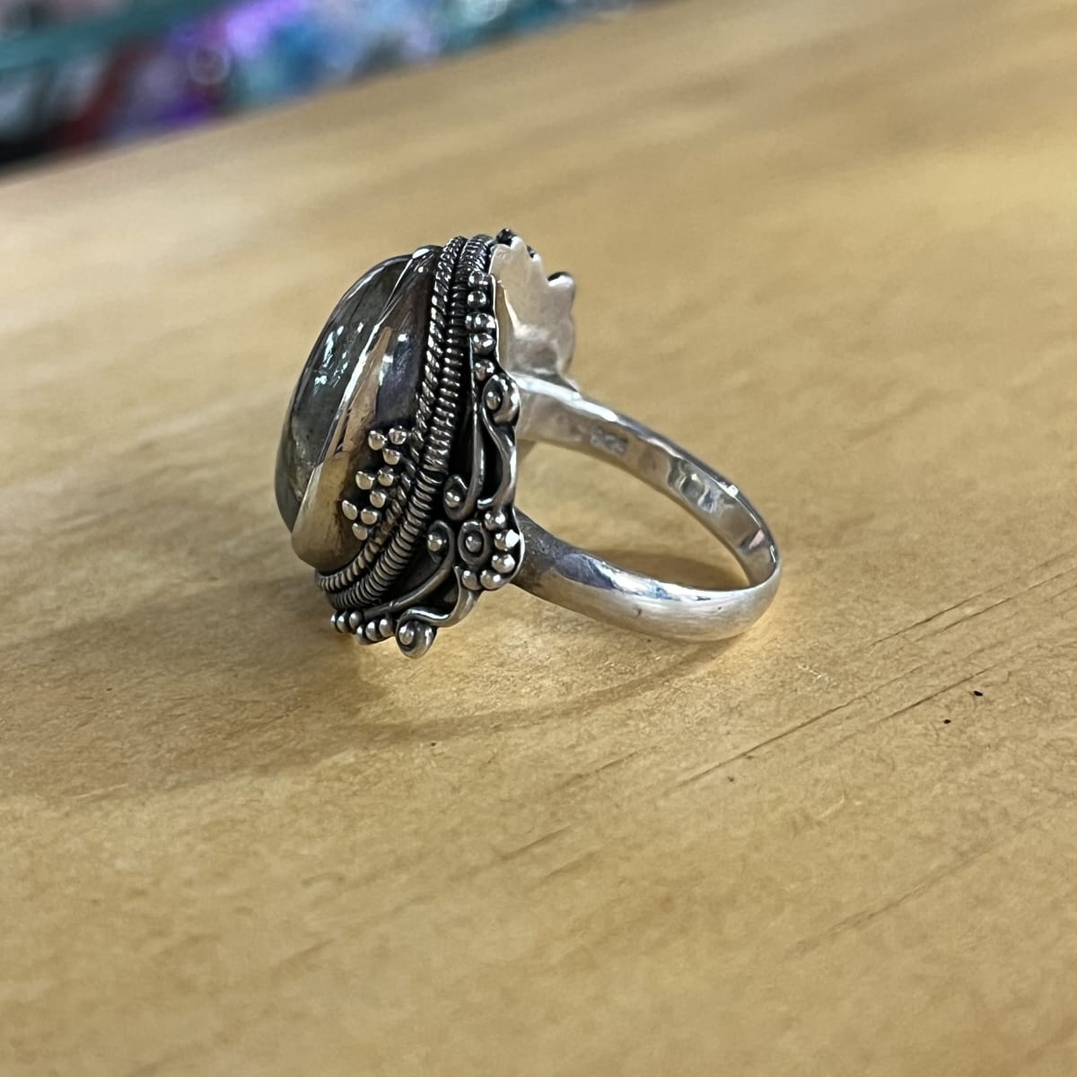 Anillo plata 925 labradorita tallado #183