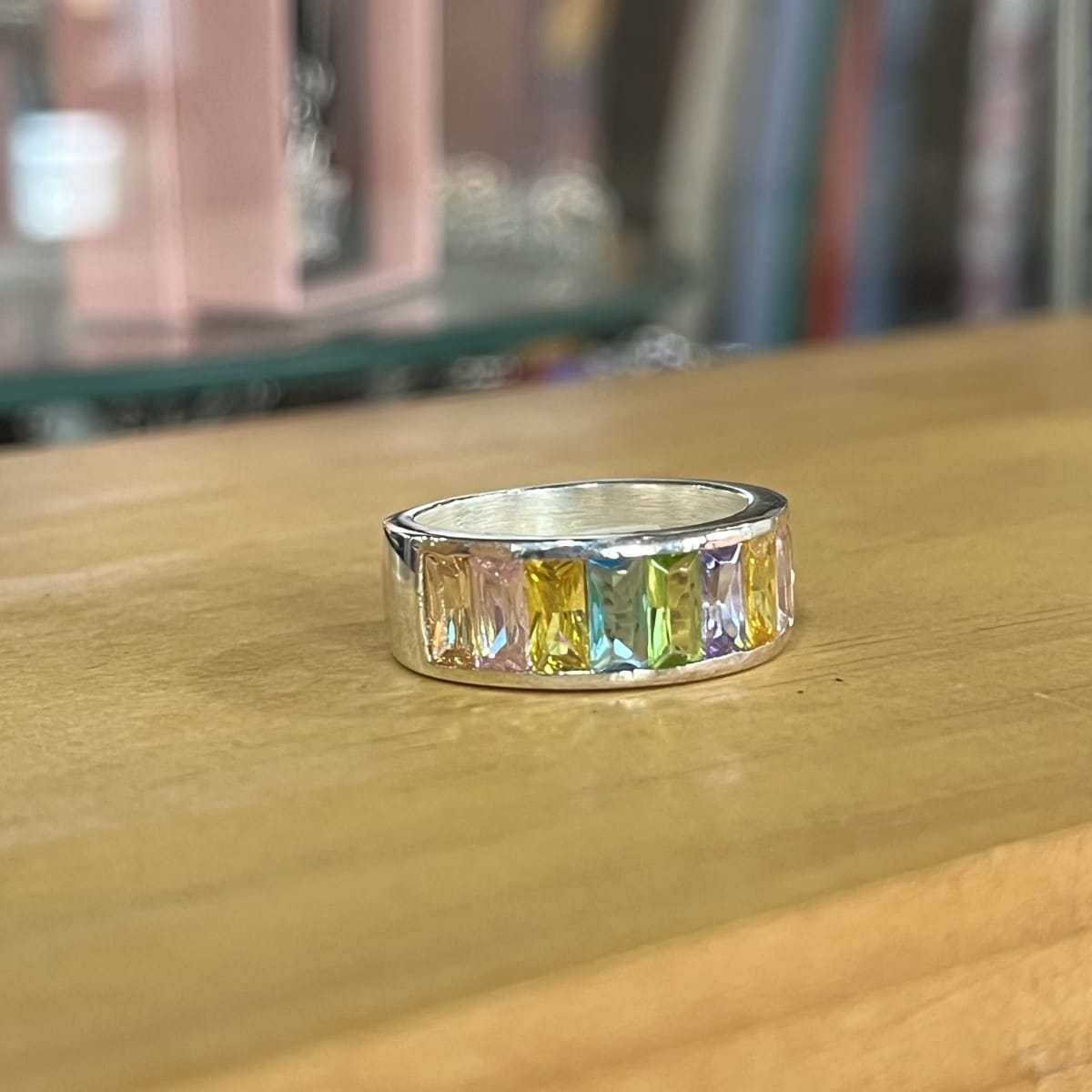 Anillo plata 925 cintillo cristales colores #161