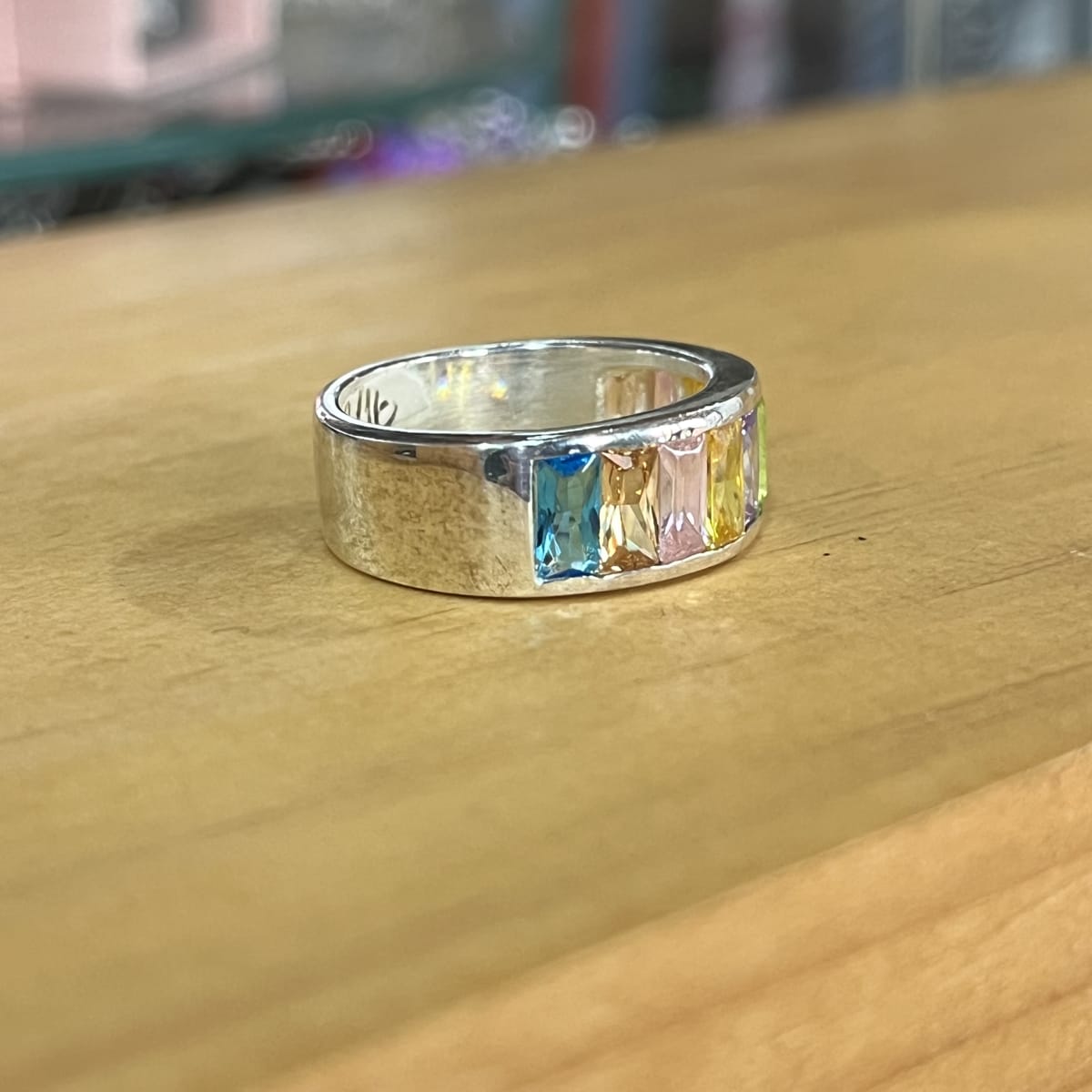 Anillo plata 925 cintillo cristales colores #163