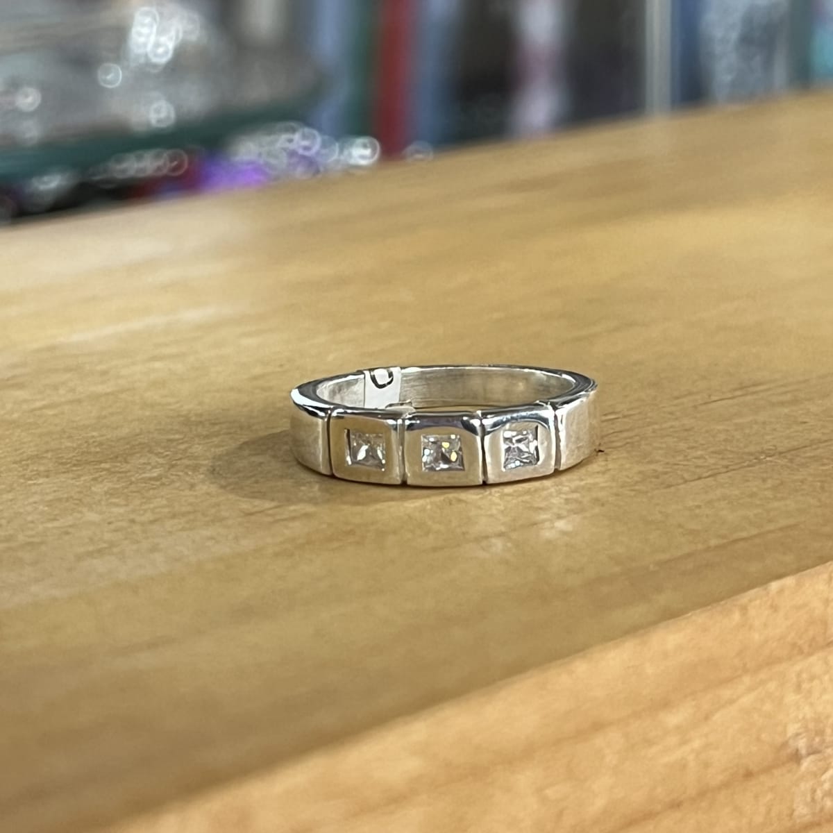 Anillo plata 925 circon trio cuadrados #101