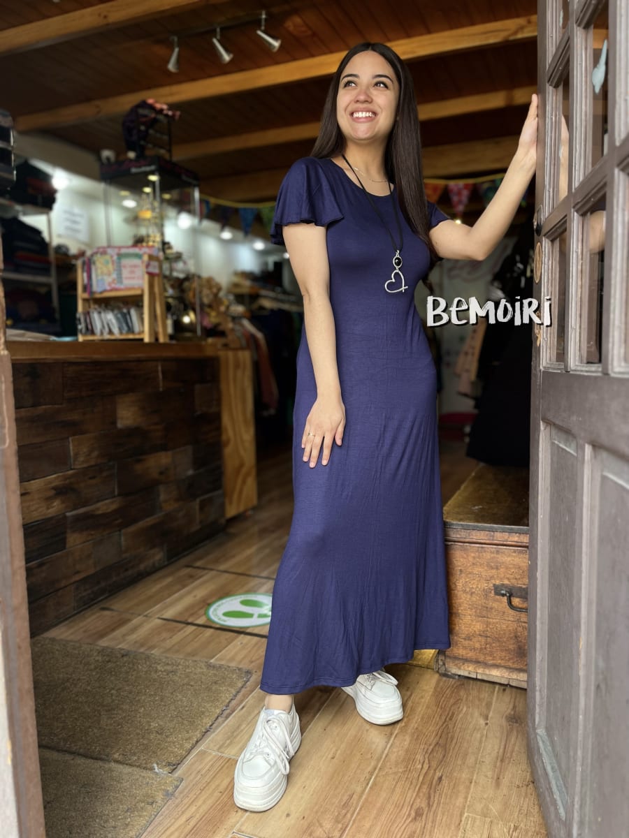 Maxidress modal azul marino manga vuelito1