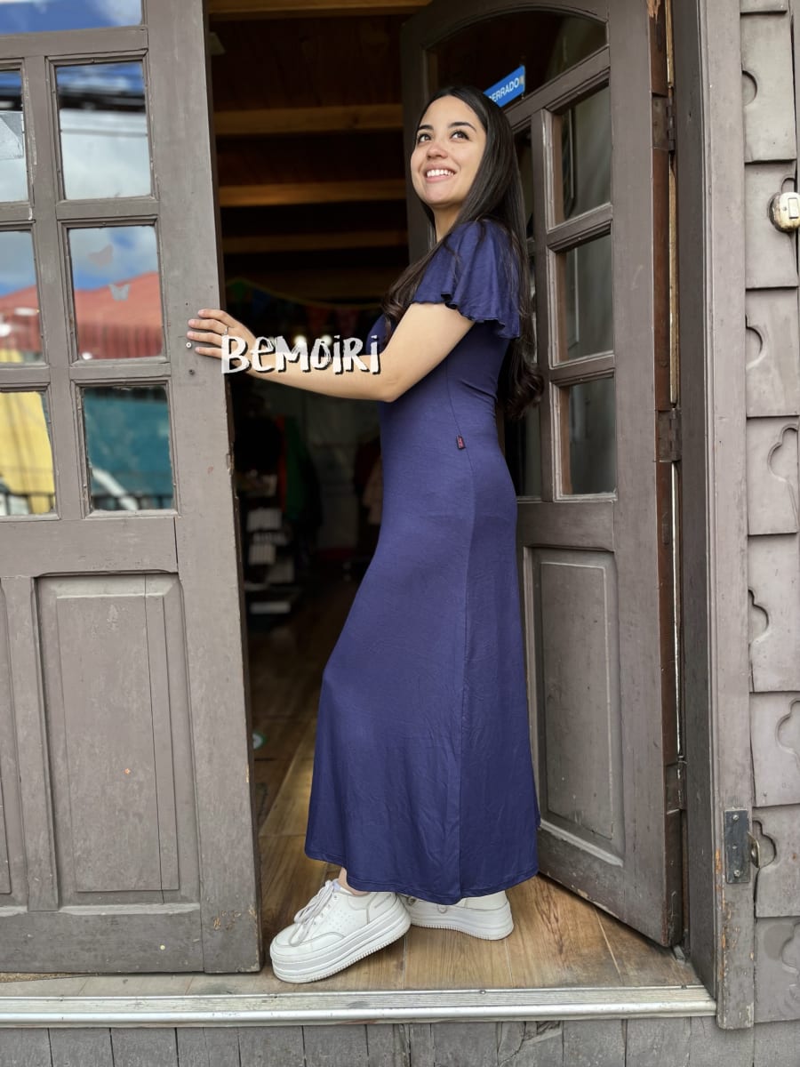 Maxidress modal azul marino manga vuelito2
