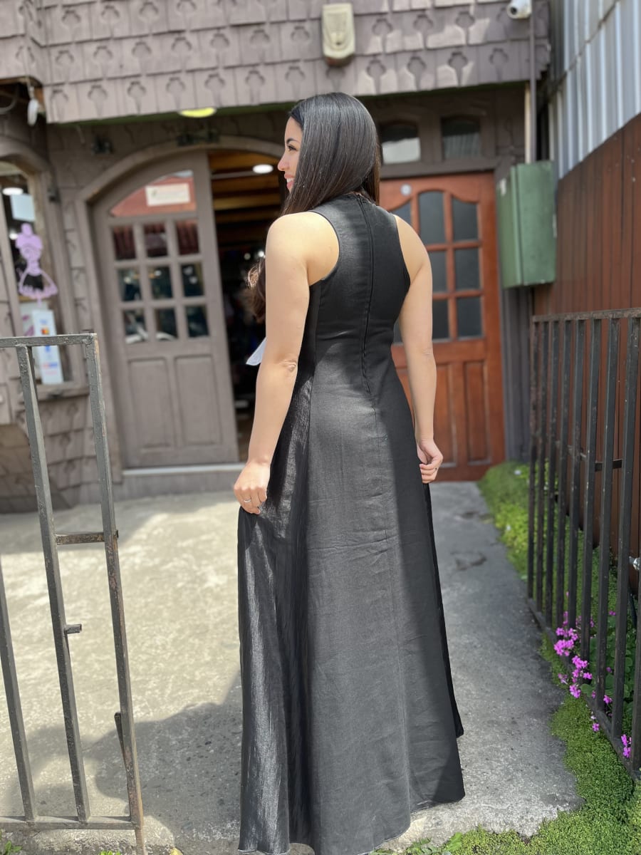 Vestido Kisu fiesta largo central negro rojo3