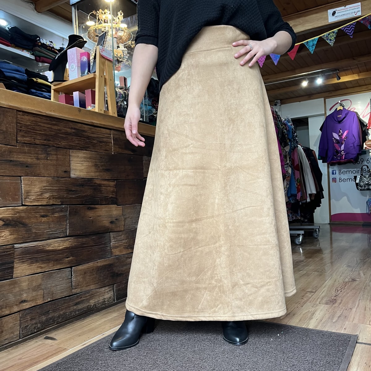 Maxi falda gamuza beige2