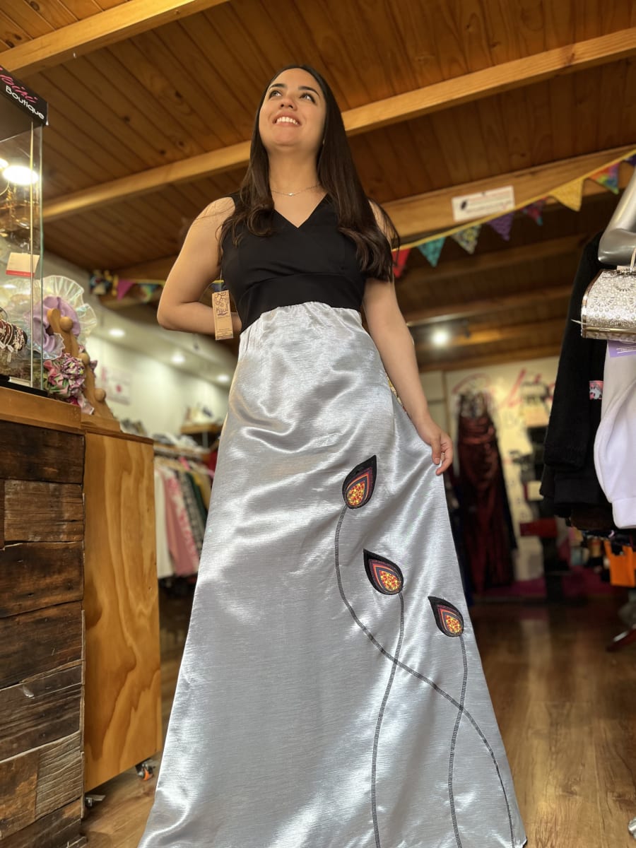 Vestido Kisu fiesta Indira plata negro1