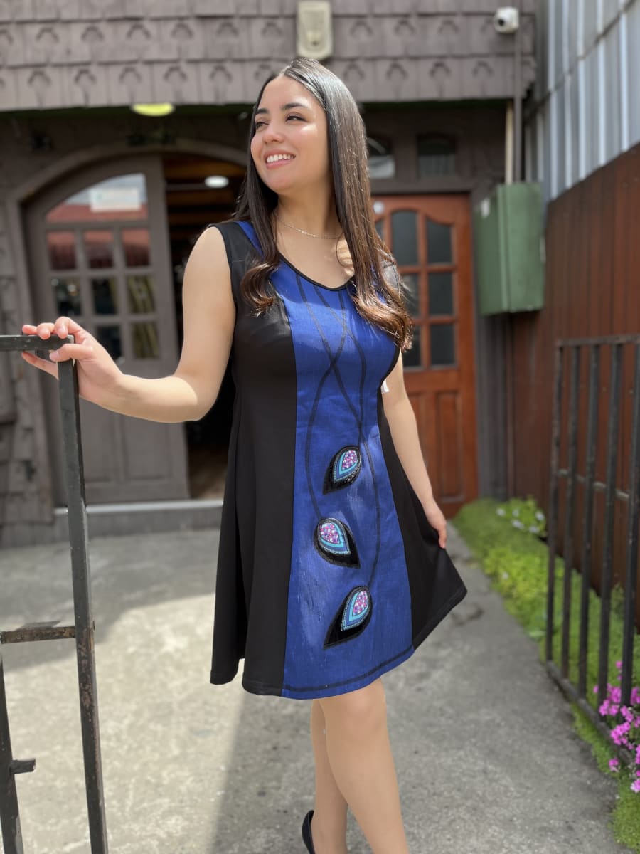 Vestido Kisu fiesta Niceto azul negro sin mangas3