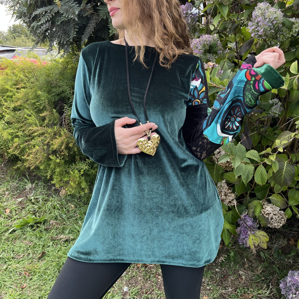 Poleron Sandra velvet verde patchwork manga2