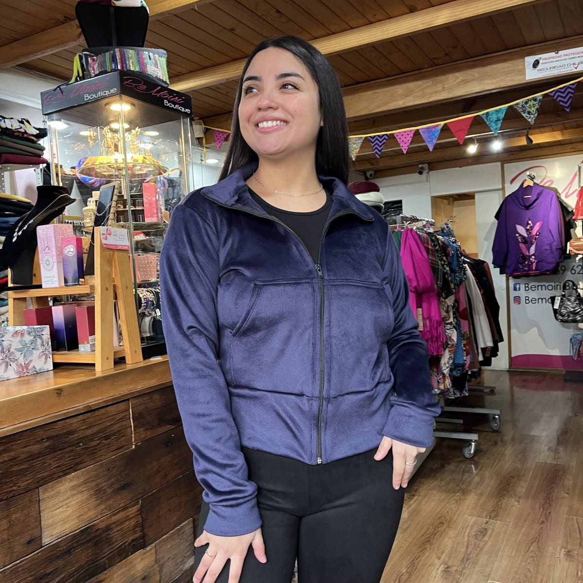 Chaqueta cotelé crop azul con cierre1