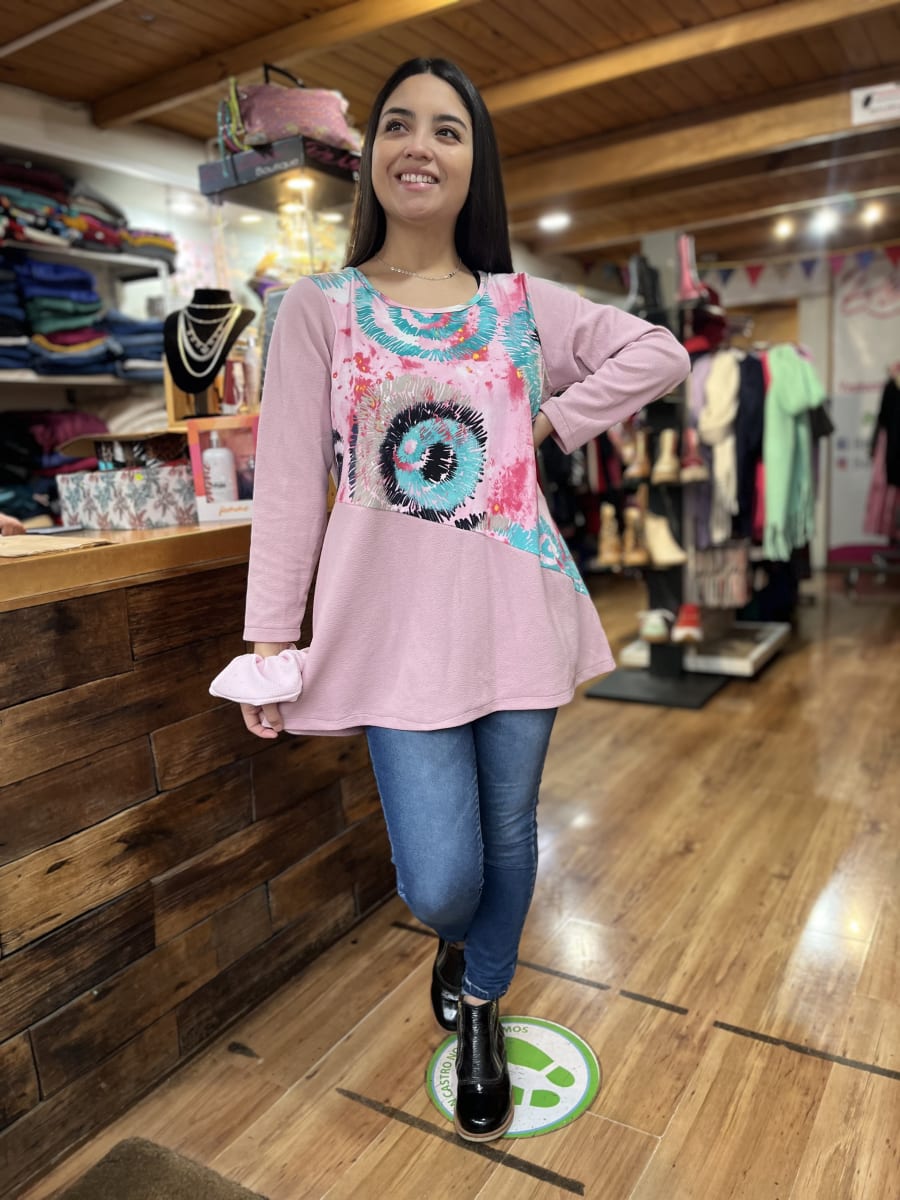 Polera Aura sofia y lycra rosado mandalas celeste1