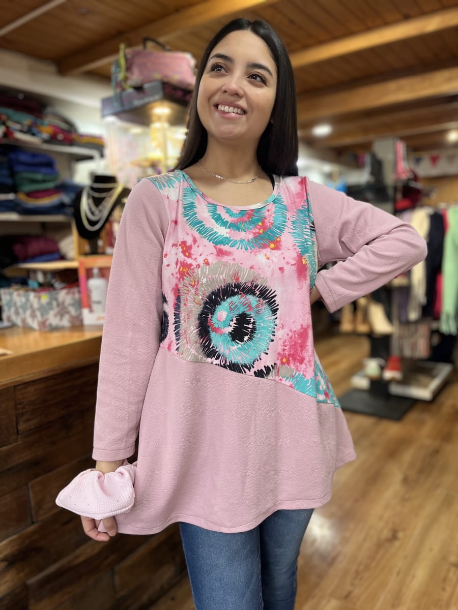 Polera Aura sofia y lycra rosado mandalas celeste2