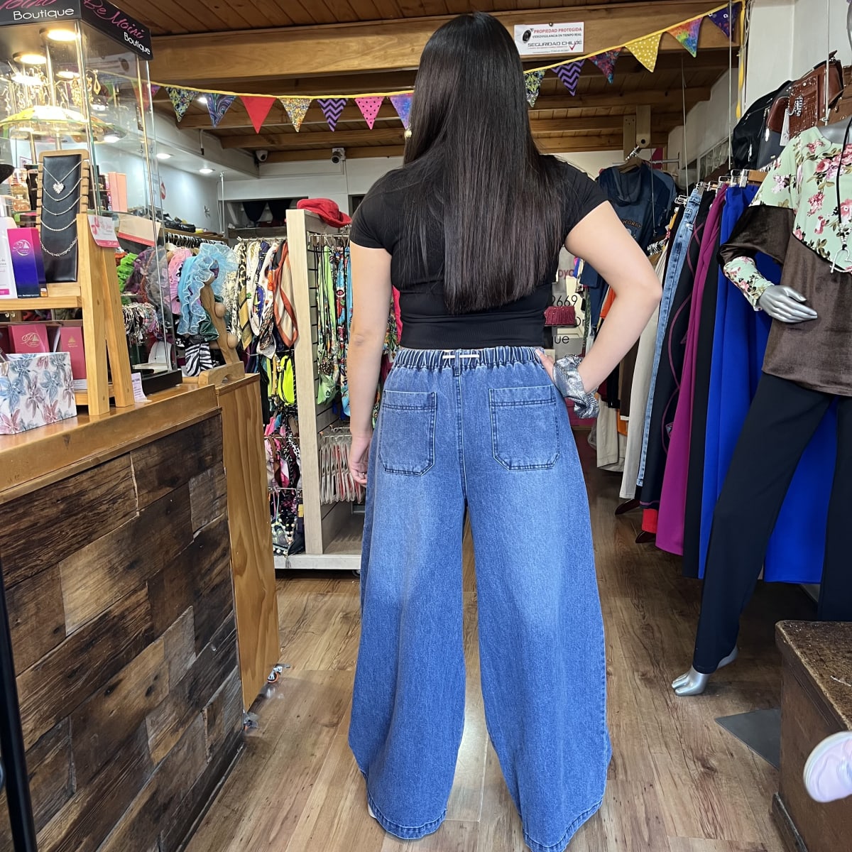 Pantalon Palazzo mezclilla azul3