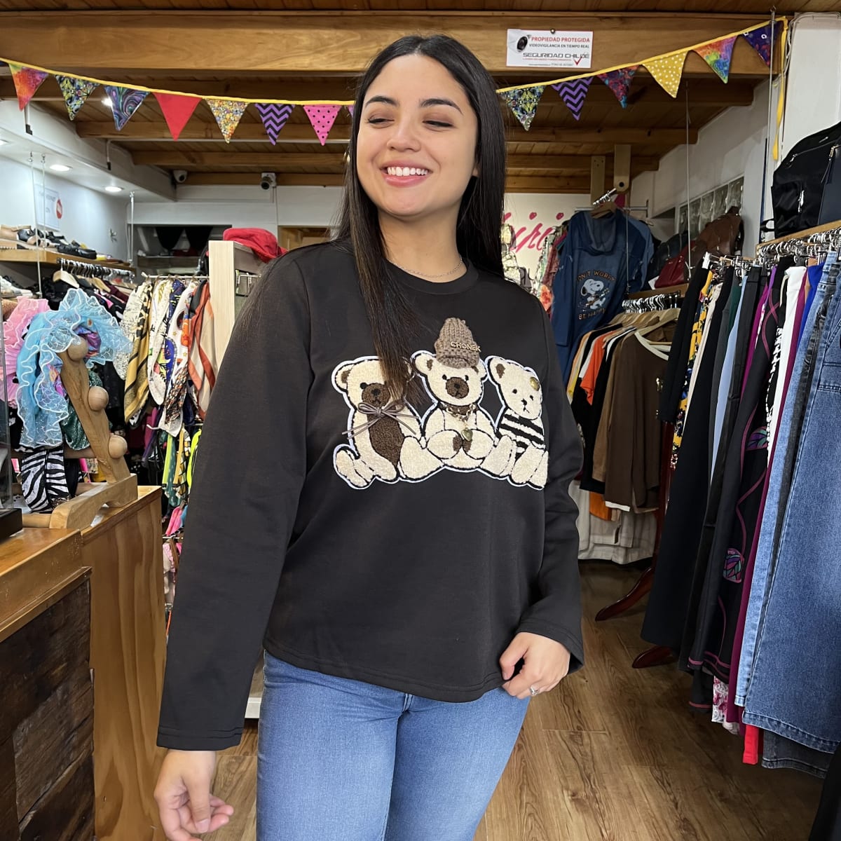 Poleron algodon chonek ositos negro3