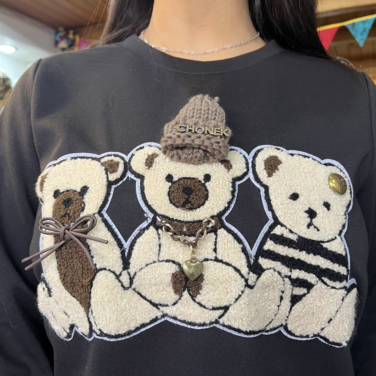 Poleron algodon chonek ositos negro2