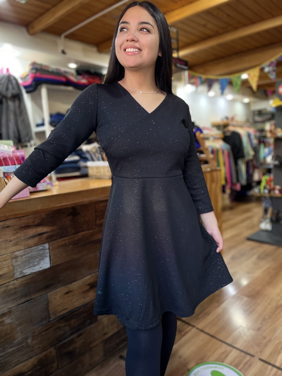 Vestido sofia glitter negro escote V cruzado2