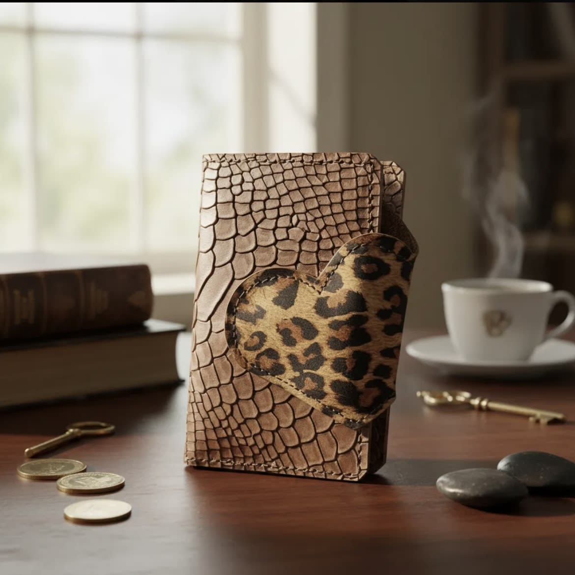 Billetera cuero corazon leopardo cafe 2 cuerpos5