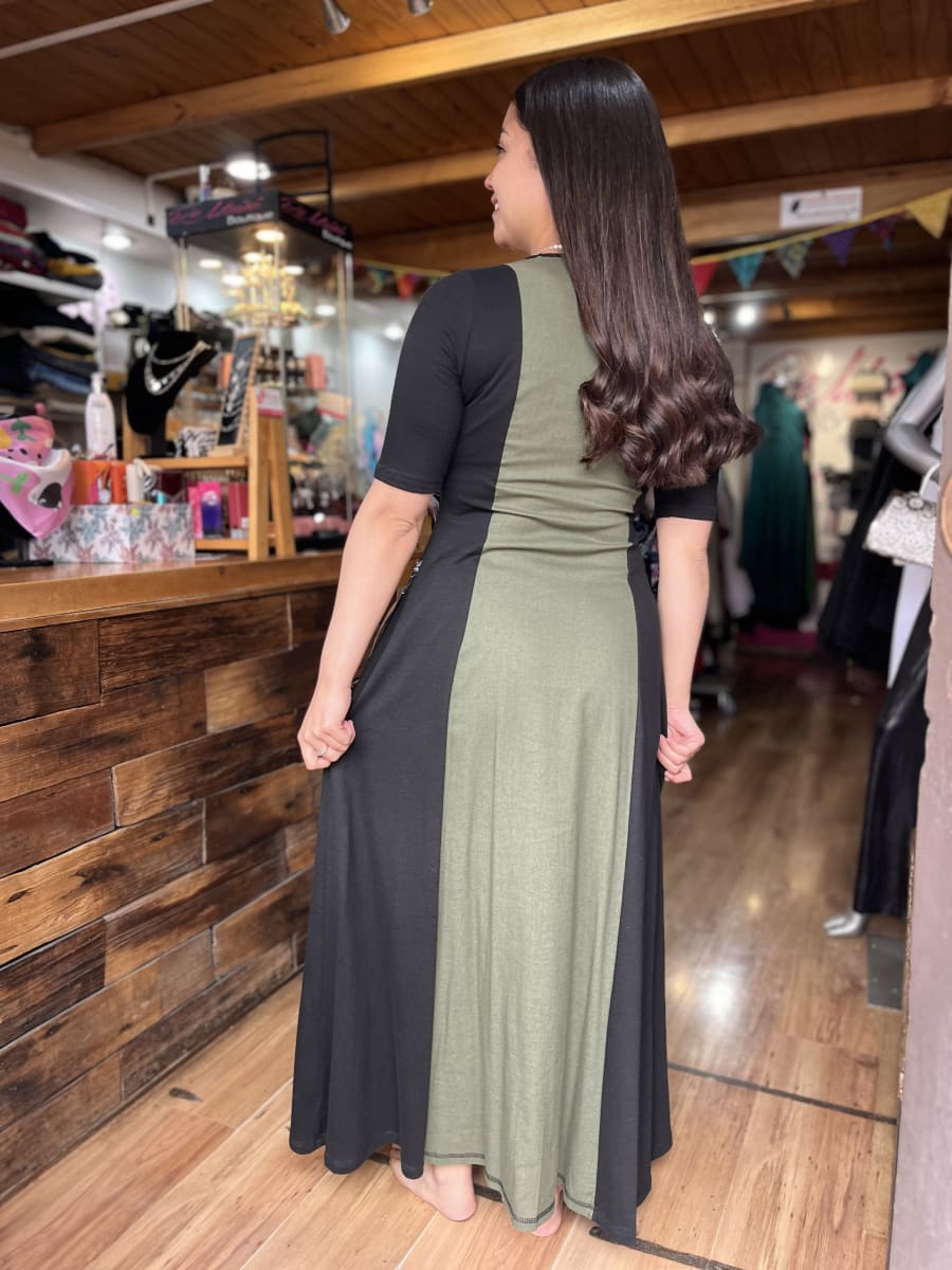 Vestido Maya negro verde con manga3