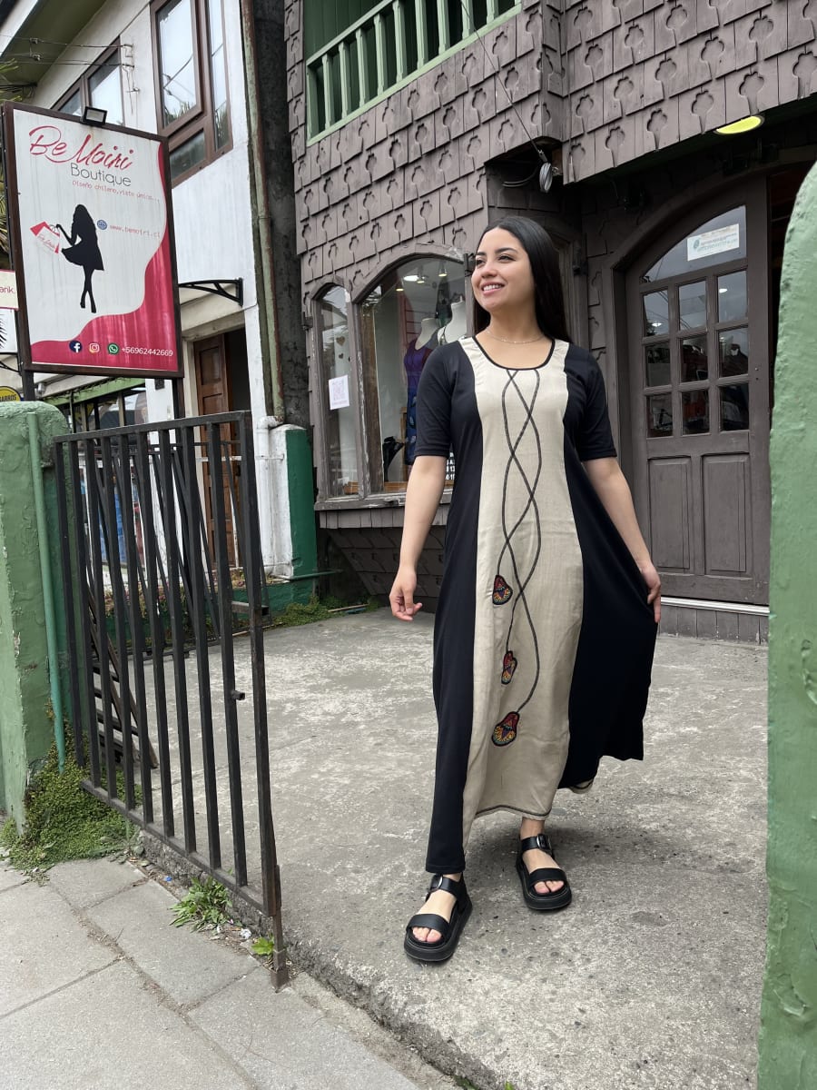 Vestido Maya negro crudo con manga1