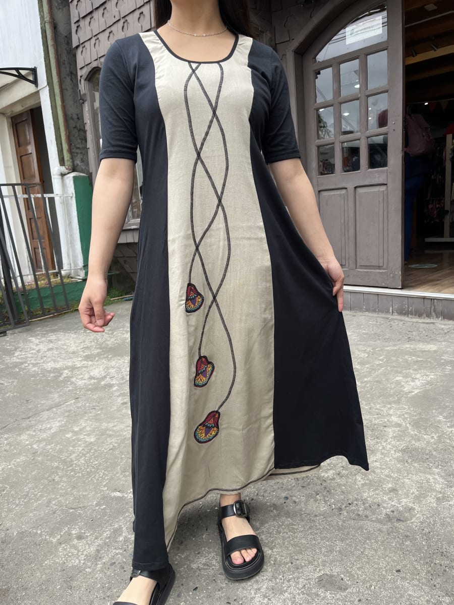Vestido Maya negro crudo con manga2