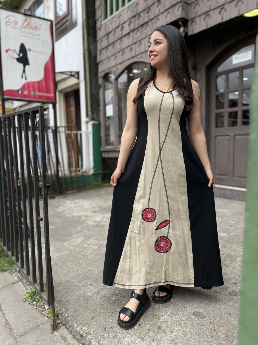 Vestido Icalma negro beige  sin manga1