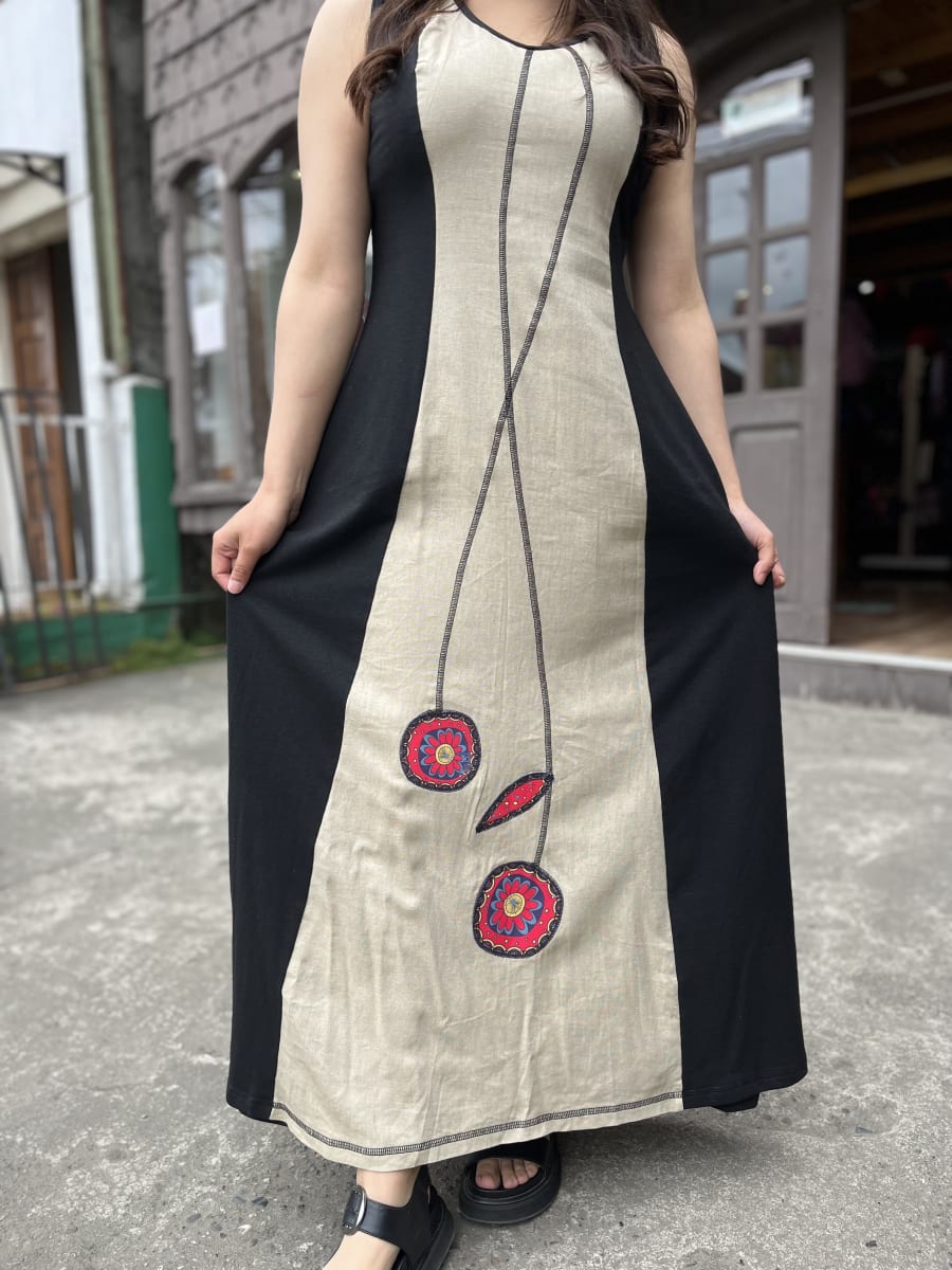 Vestido Icalma negro beige  sin manga2