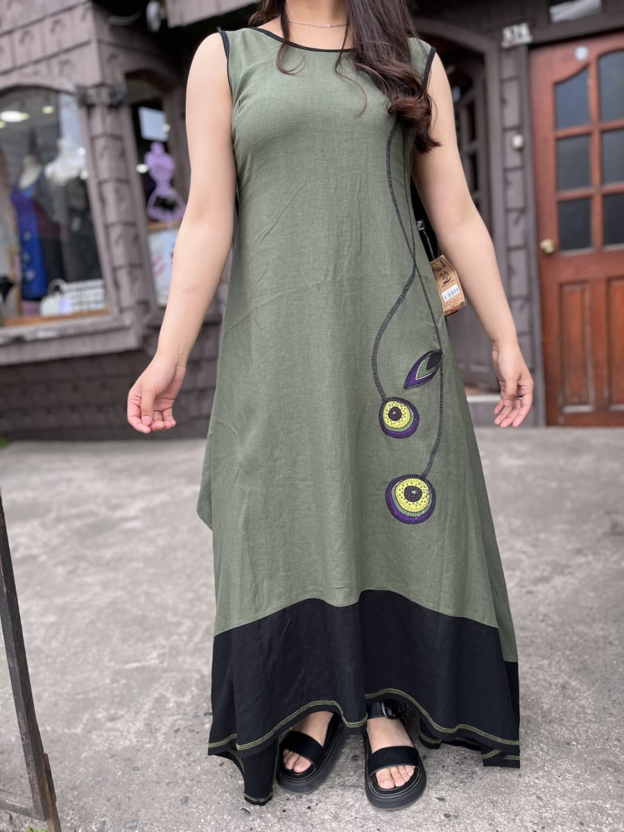 Maxi vestido Kisu Tupahue globo lino verde3