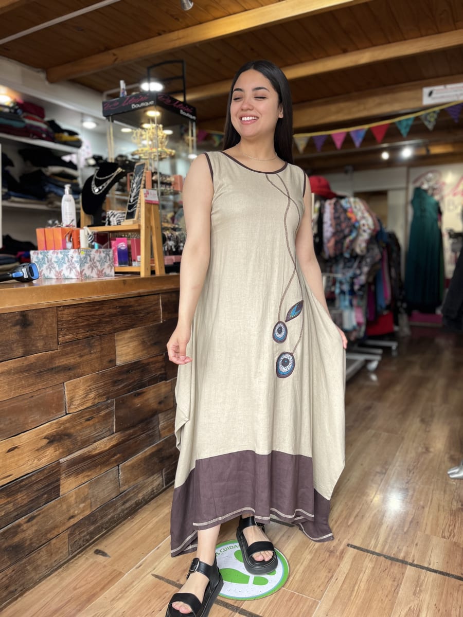 Maxi vestido Kisu Tupahue globo lino beige1