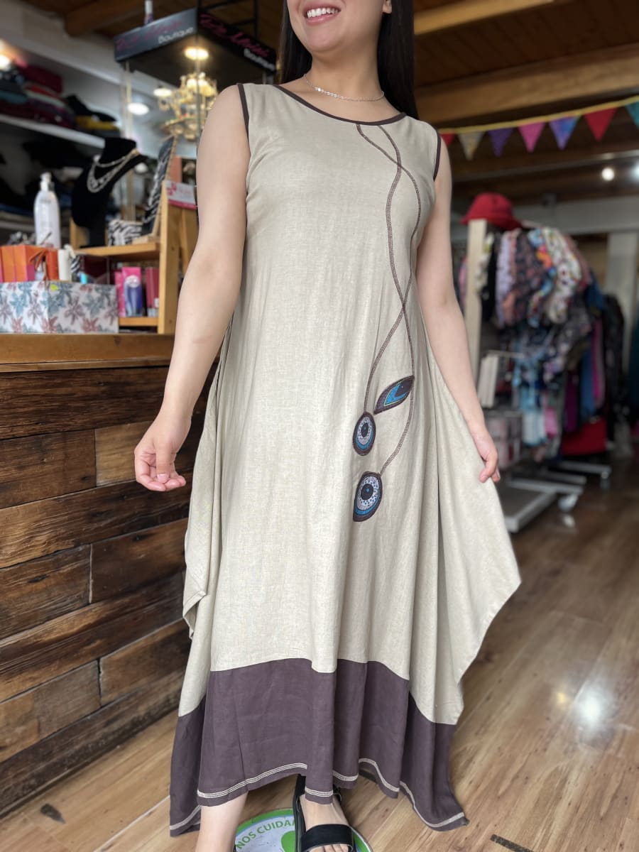 Maxi vestido Kisu Tupahue globo lino beige2