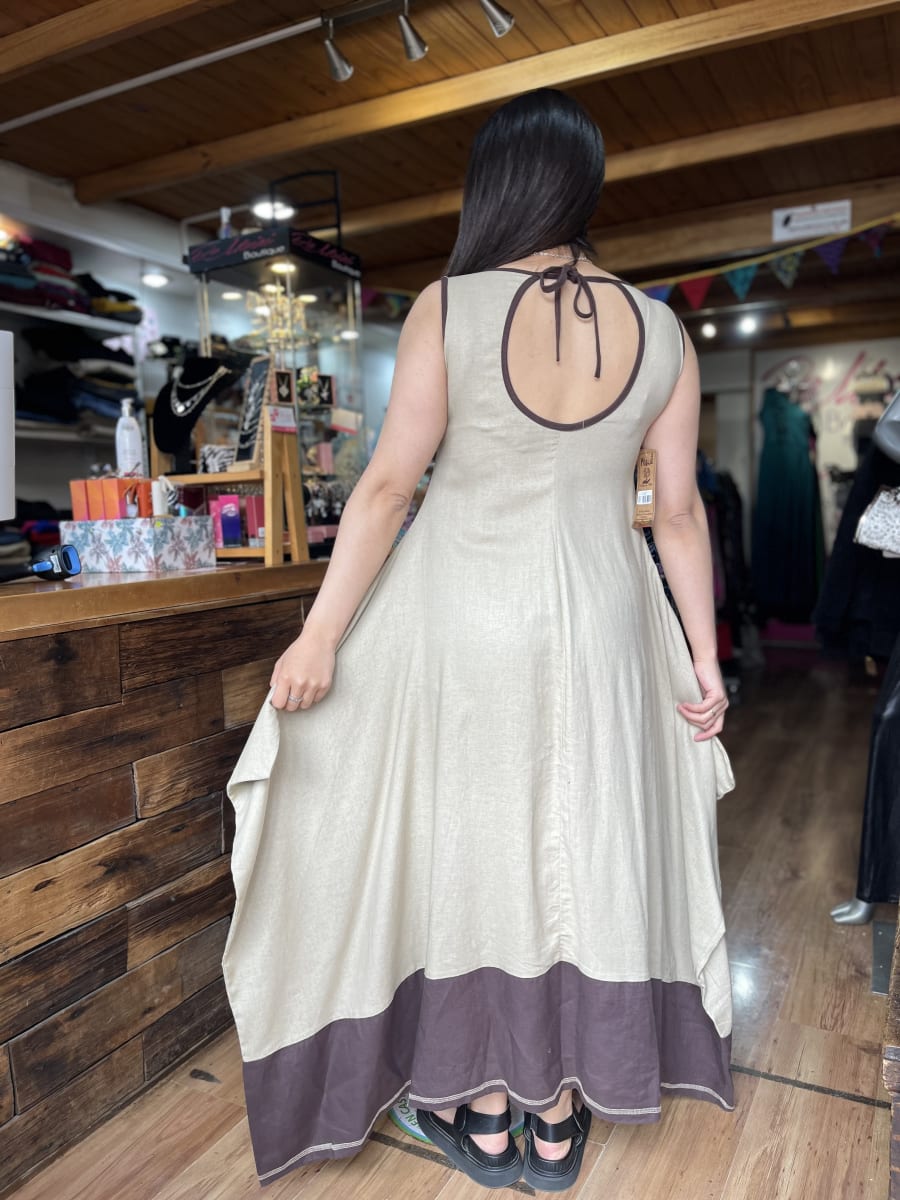 Maxi vestido Kisu Tupahue globo lino beige3