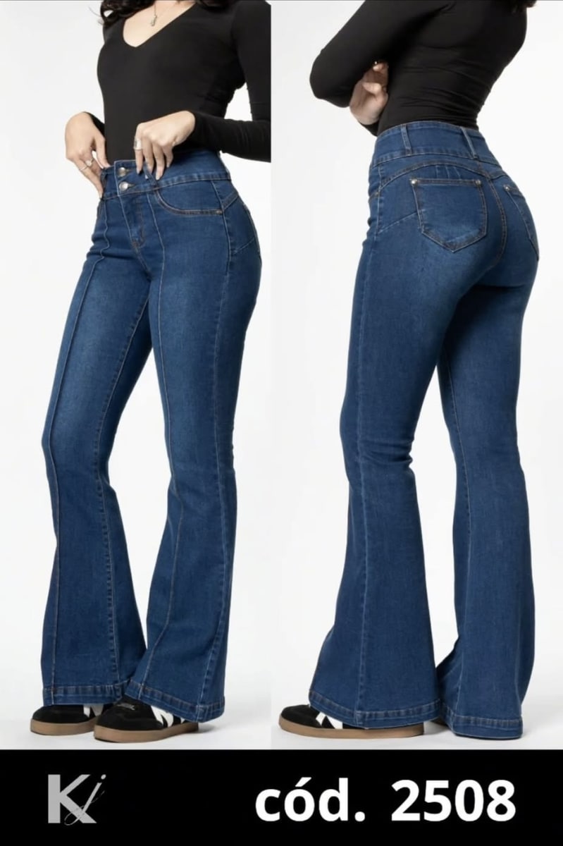 Jeans KJ 2508 flare azul 2 botones tiro alto1