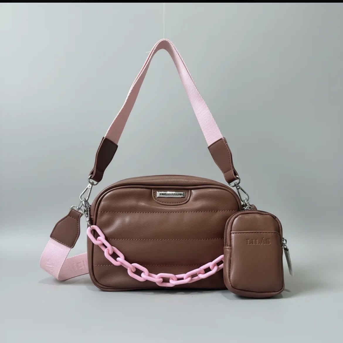 Cartera Lilás bicolor camel rosado + monedero6