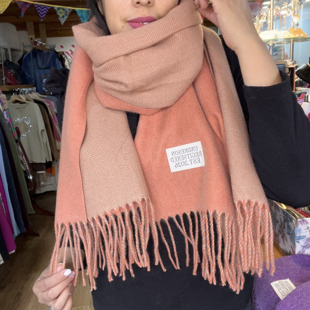 Bufanda cashmere reversible naranja oscuro1