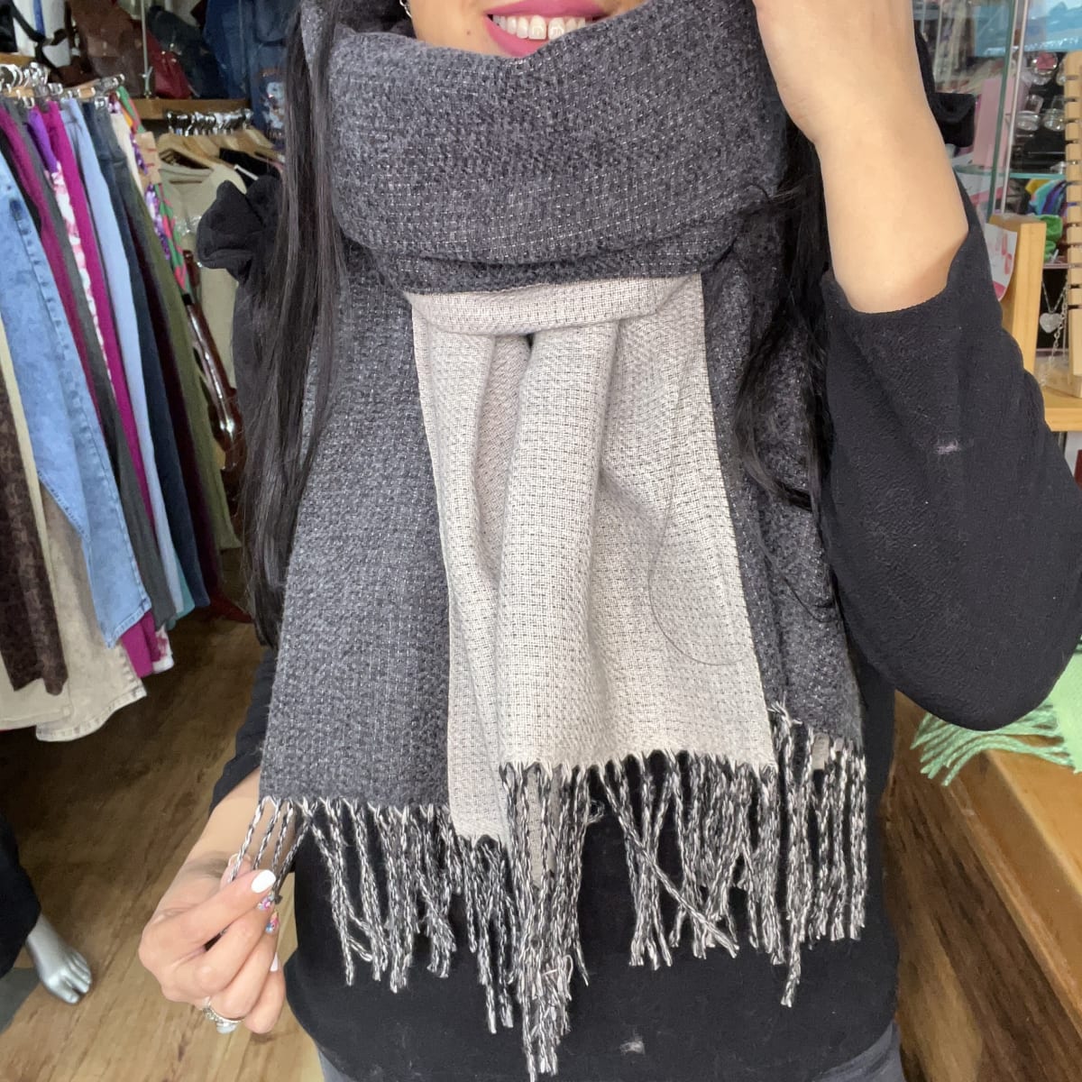 Bufanda cashmere reversible negro jaspeado1