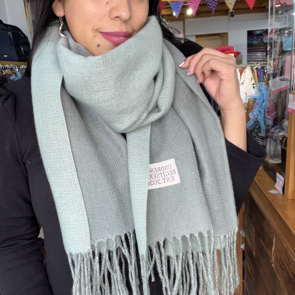 Bufanda cashmere revesible verde jade1