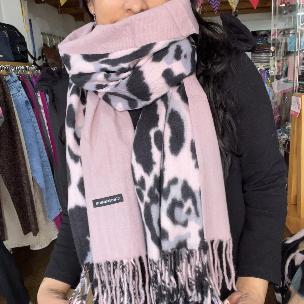 Bufanda cashmere animal pint bicolor beige1