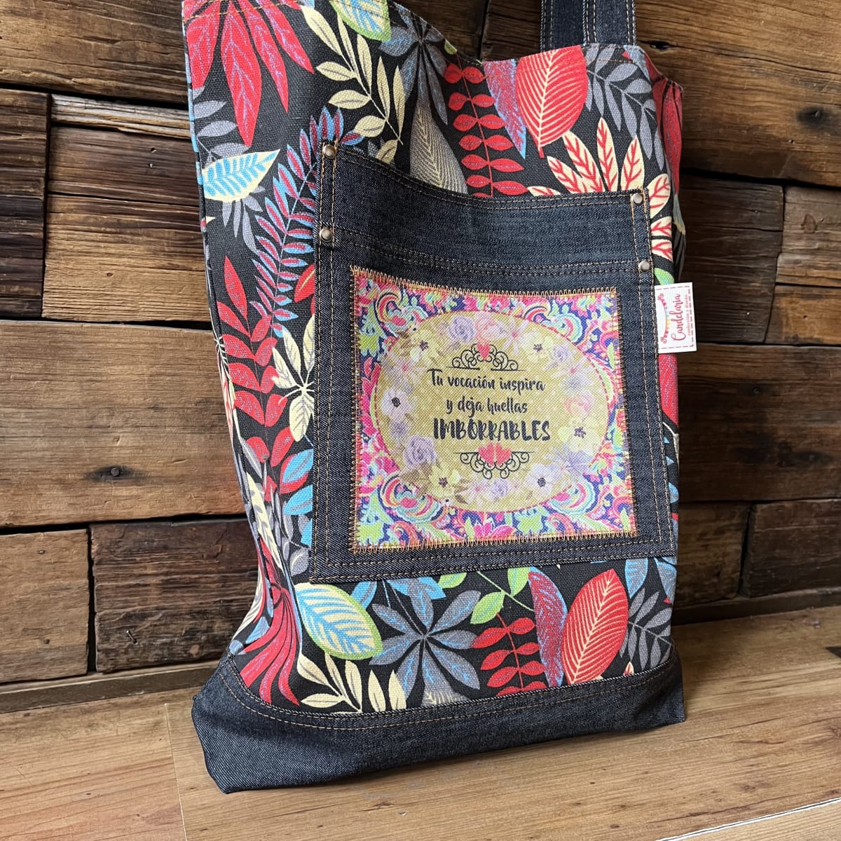 Tote Bag Tu vocacion inspira hojas tropical rojas2