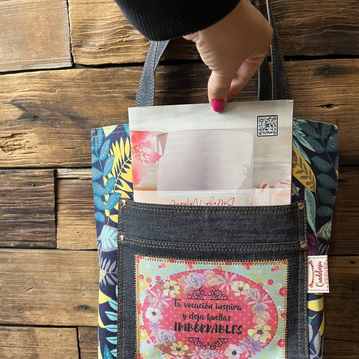 Tote Bag Tu vocacion inspira hojas tropical petroleo2