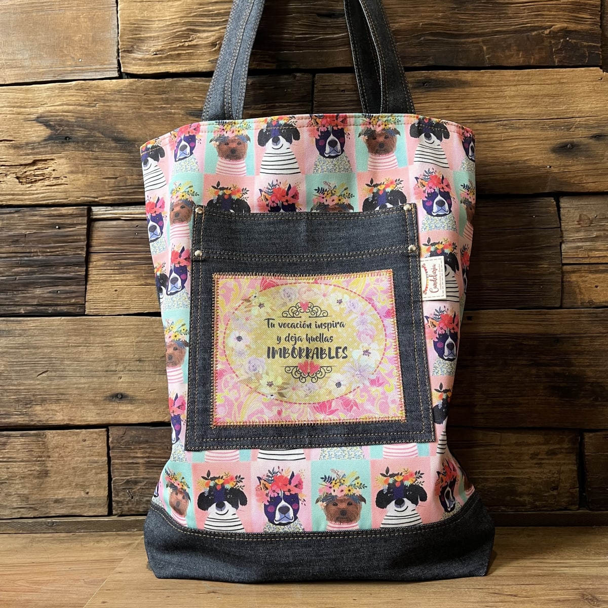 Tote Bag Tu vocacion inspira perritos corona floral1