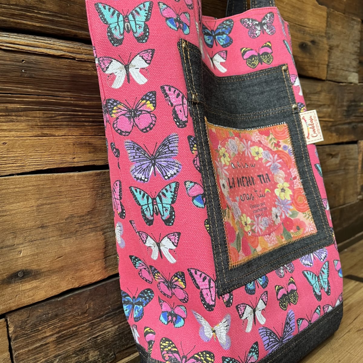 Tote Bag AEIOU la mejor tia eres tu mariposas fucsia2