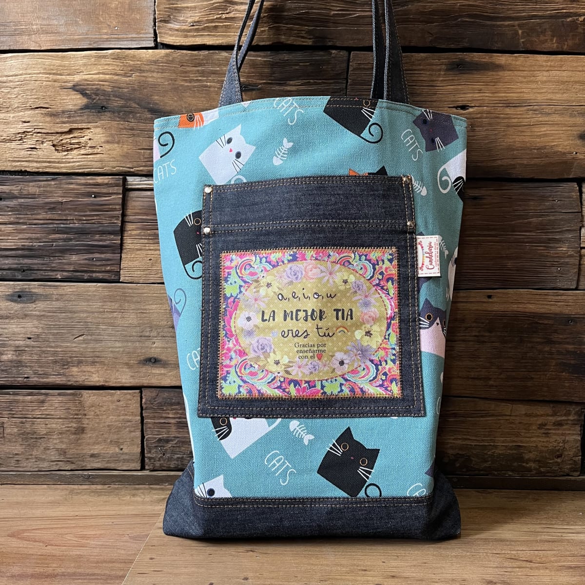 Tote Bag AEIOU la mejor tia eres tu celeste CATS1